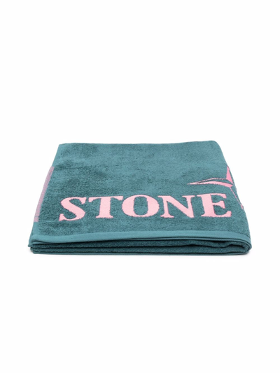 Stone Island Junior Kids' Logo-print Beach Towel In Green