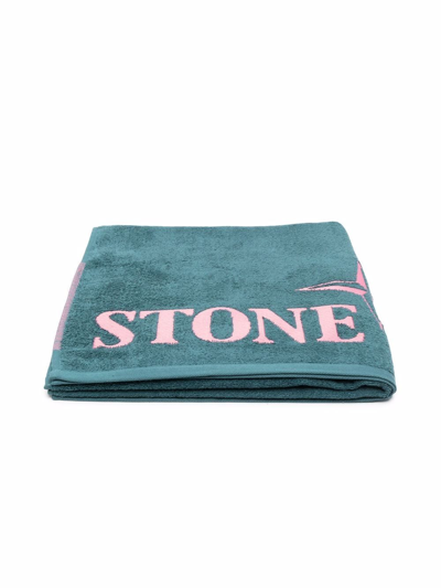 Stone Island Kids' Logo-print Beach Towel In Green