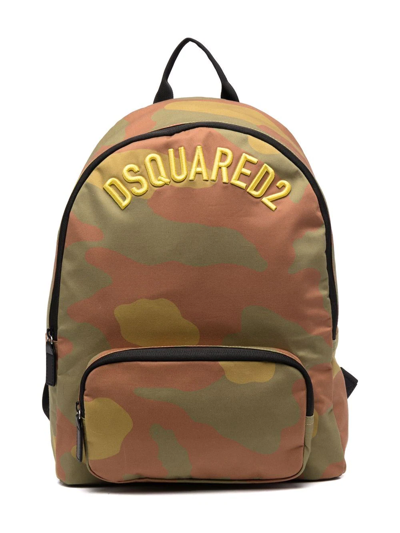 Dsquared2 Kids' Logo-embroidered Camouflage Backpack In Brown
