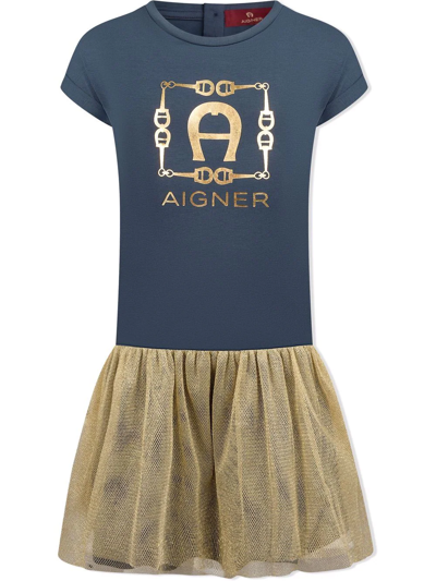 Aigner Kids' Logo-print T-shirt Dress In Blue