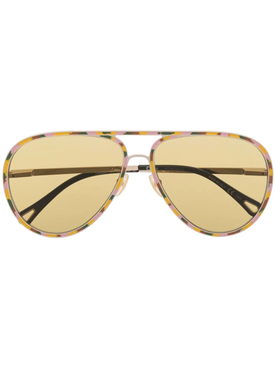 Chloé Camouflage-print Pilot Sunglasses In Green