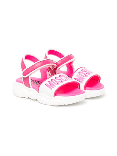 Moschino Kids' Logo-print Touch-strap Sandals In White