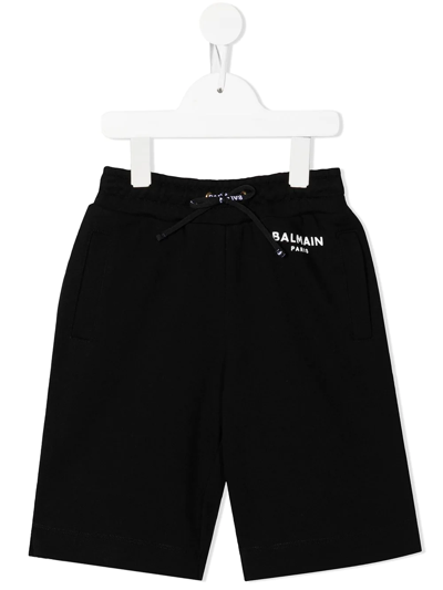 Balmain Kids' Boy's Logo-print Sweat Shorts In Black
