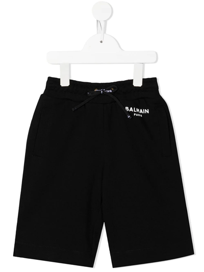 Balmain Boy's Logo-print Sweat Shorts In Black