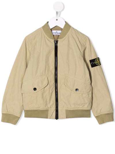 Stone Island Junior Kids' Logo-patch Bomber Jacket In Neutrals