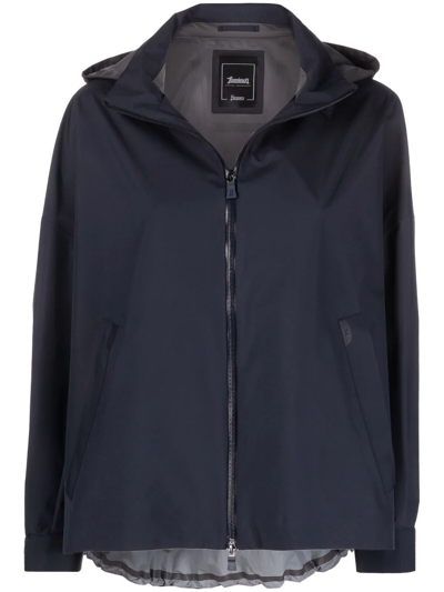Herno Zip-up Hooded Jacket In Blue