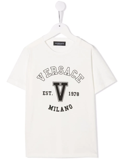 Versace Kids' Logo-print Short-sleeved T-shirt In White