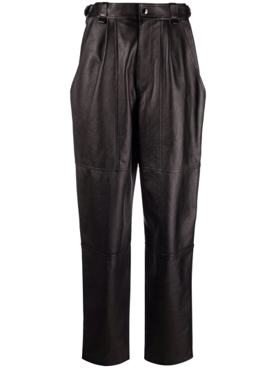 Isabel Marant Straight Leg Leather Trousers In Black