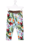 Philipp Plein Junior Floral-print Slip-on Leggings In Blue