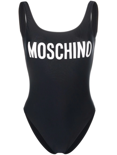 Moschino Logo印花连体泳衣 In White