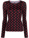 Marine Serre Red Second Skin Moon Long Sleeve T-shirt In Black