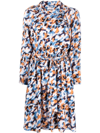 KENZO ABSTRACT-PRINT DRAWSTRING-WAIST MIDI DRESS