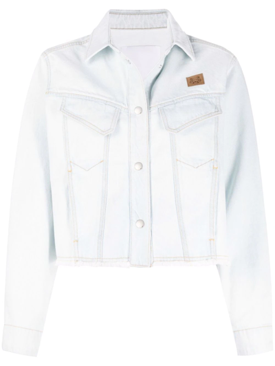 Kenzo K-tiger Cropped Denim Jacket In Blue