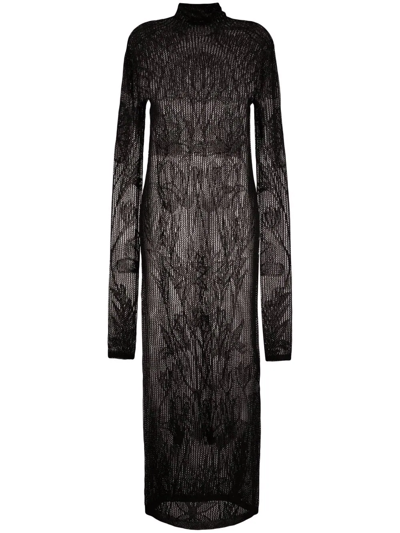 Dsquared2 Open-knit Long-sleeve Dress In Black