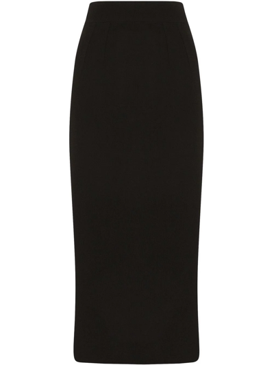 Dolce & Gabbana Fitted Virgin Wool Skirt In Black