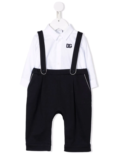 Dolce & Gabbana Babies' Layered Dungaree Romper In Blue