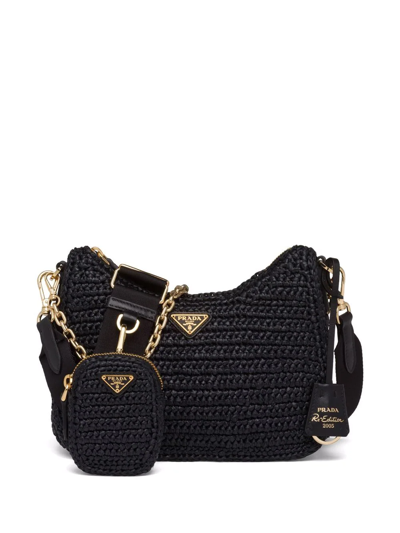 Prada Re-edition 2005 Raffia Bag In Schwarz