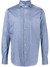 Canali Textured-stitch Long-sleeve Shirt In Blue