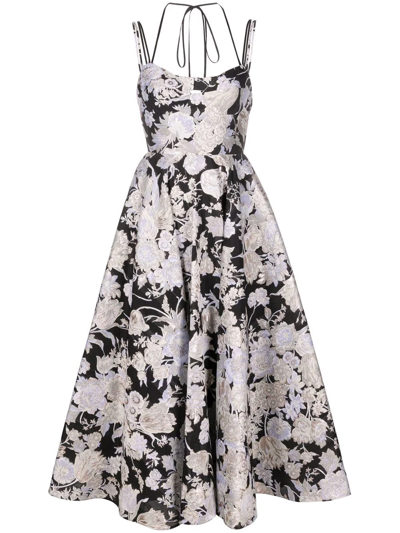 Erdem Rea Floral-jacquard Flared Dress In Schwarz