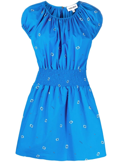 Kenzo Logo-embroidered Bandana-print Mini Dress In Blau