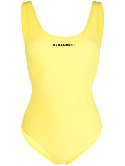 Jil Sander Logo印花连体泳衣 In Yellow
