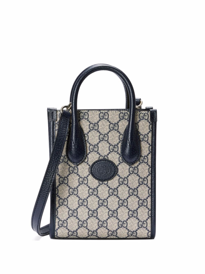 Gucci Mini Gg-canvas And Leather Tote Bag In Beige,blue