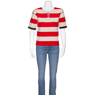 Marni Ladies Striped Crewneck Shirt In Red/cream