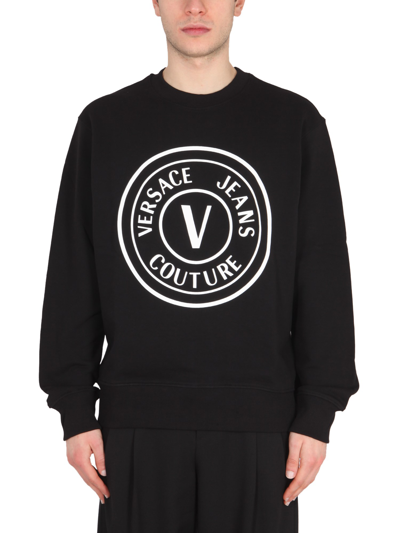 Versace Jeans Couture Sweatshirt With Rubberized Logo In Black