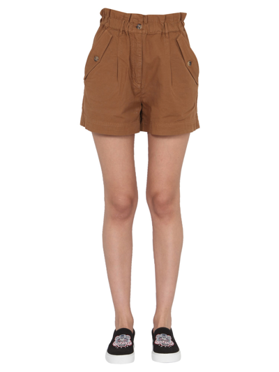 Kenzo Cotton Bermuda With Wrapped Waist In Brown