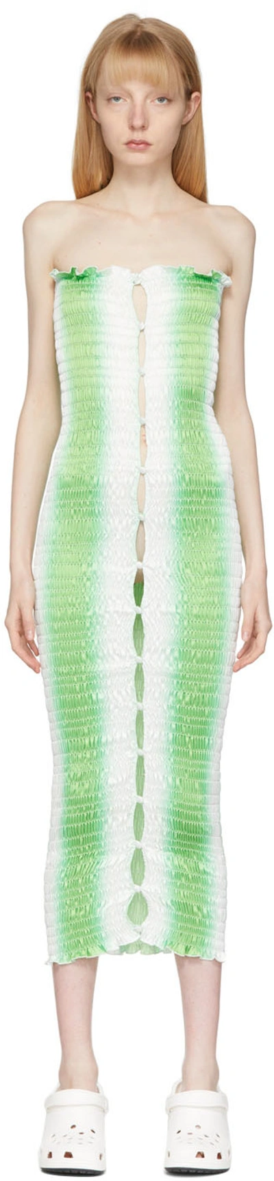 Amy Crookes Green & White Shirred Stretch Tube Dress In 0766 Green/