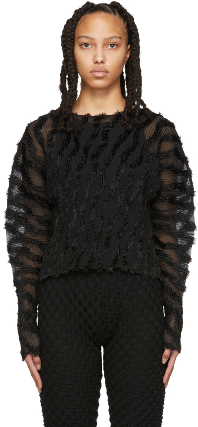 Issey Miyake Black Fuzzy Pleats Sweater In 15 Black