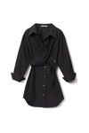 Alexander Wang Cross Front Long Sleeve Cotton Shirtdress In Black