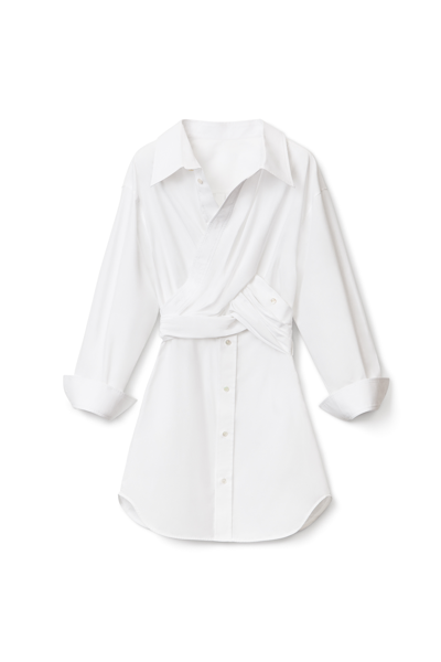 Alexander Wang Cross Drape Shirtdress In Compact Cotton In White