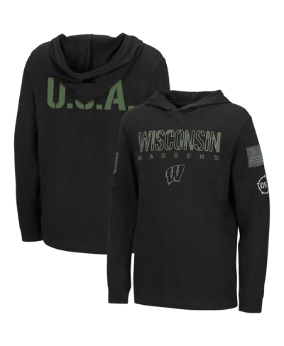 Colosseum Boys Youth  Black Wisconsin Badgers Oht Military-inspired Appreciation Tango Long Sleeve Ho