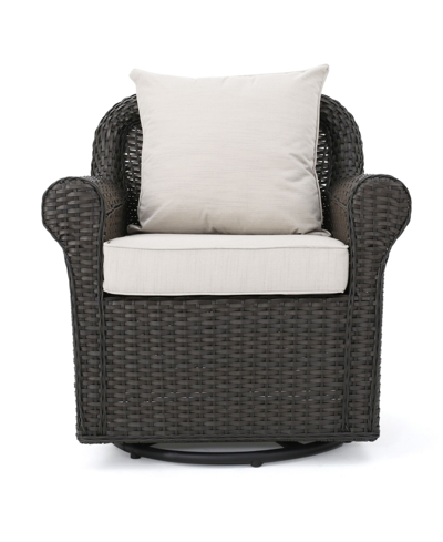 Noble House Amaya Outdoor Swivel Rocking Chair With Cushions In Dark Gray
