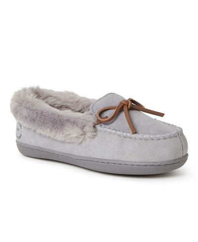 Dearfoams Women's Bethany Genuine Suede Moccasin In Grey