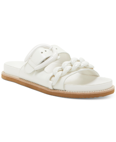 Vince Camuto Kenendys Womens Leather Slip On Slide Sandals In White Swan