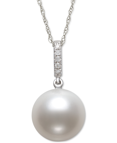 Belle De Mer Cultured Freshwater Pearl (6mm) & Diamond Accent 18" Pendant Necklace In 14k White Gold, Created For