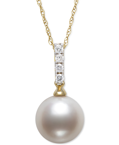 Belle De Mer Cultured Freshwater Pearl (8mm) & Diamond (1/20 Ct. T.w.) 18" Pendant Necklace In 14k Gold, Created