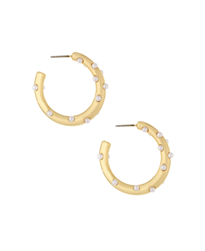 Ettika 18k Gold Plated And Imitation Pearl Studded Hoops In Gold-tone
