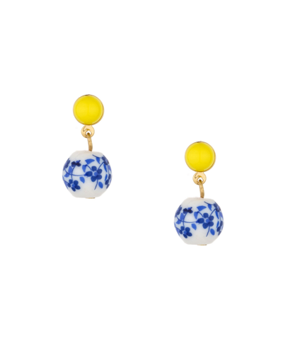 Ettika Blue And Yellow Ceramic Bead Drop Earrings In Gold-tone