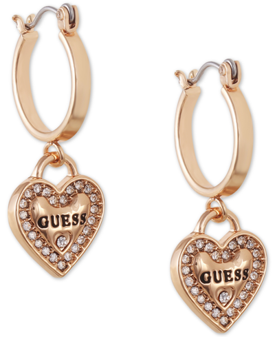 Guess Gold-tone Crystal Heart Drop Earrings