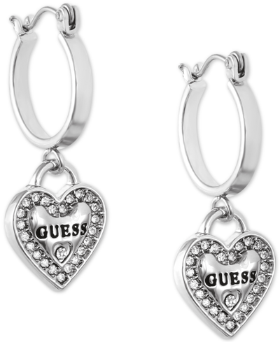 Guess Gold-tone Crystal Heart Drop Earrings In Silver