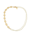 ETTIKA 18K GOLD PLATED LINK CHAIN AND CULTURED FRESHWATER PEARL BEADED NECKLACE