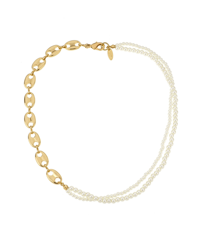 Ettika Meet Me Halfway Pearl And 18k Gold Plated Chain Link Necklace