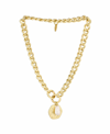 ETTIKA 18K GOLD PLATED CHUNKY CHAIN AND DISC WITH CULTURED FRESHWATER PEARL NECKLACE