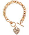 Guess Gold-tone Pave Logo Heart Link Bracelet In Gold