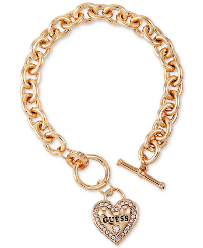 Guess Gold-tone Pave Logo Heart Link Bracelet