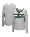 Colosseum Women's  Heathered Gray Michigan State Spartans Sundial Tri-blend Long Sleeve Lace-up T-shi In Heathered Gray