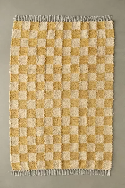 Urban Outfitters Checkerboard Shaggy Rug In Maize